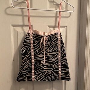 Sexy velvet zebra print camisole with pink ribbon accent